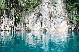 Reflection of the cliff on water in Rajjaprabha dam, Surat Thani , Thailand