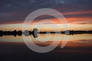 reflection of clouds in lake water during sunset