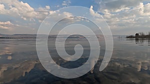 Reflection of clouds on the Sea of Galilee in northern Israel