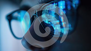 Reflection of computer code in programmer's glasses