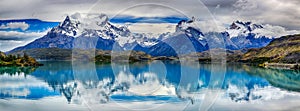 Reflection of Cuernos del Paine at Lake Pehoe - Torres del Paine N.P. Chile photo