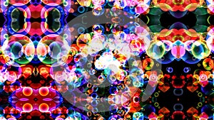 Reflection dark abstract dimension rainbow bubbles with dancing hearts floating