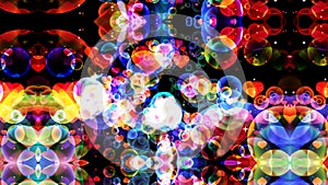 Reflection dark abstract dimension rainbow bubbles with dancing hearts floating