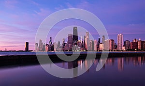 Reflection of downtown Chicago, Illinois in Lake Michigan water