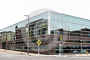 Reflection of Downtown Janesville, WI in Bank Glass Windows