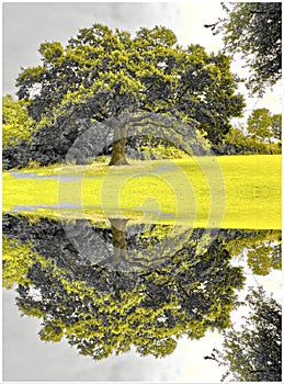 Reflection of an English oak tree