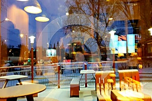 Reflection,Evening City ,Winter Cafe vitrines