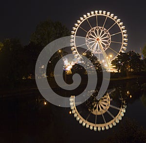 Reflection of fairground ride