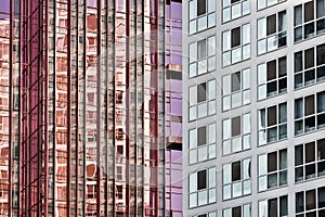 Reflection in glass surface office building.