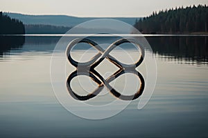 reflection of infinity sign on calm lake