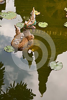 Reflection at Khao Na Nai Luang Dharma Park, or Thamma Park. Ton Yuan. Phanom District. Surat Thani. Thailand