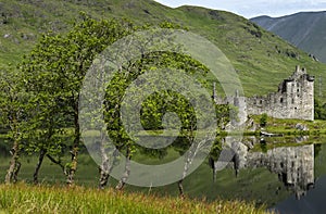 Reflection of Kilchurn Castle in Loch Awe, Highlands, Scotland.
