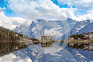 Reflection of Lake Misurina in Italy