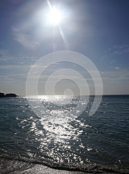 Reflection of the light of the Sun in the water of the Beach in Arraial do Cabo