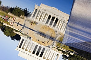 Reflection of the Lincoln Memorial on the surface of the Reflecting Pool, National Mall, Washington DC