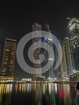 Dubai Marina by night and reflection
