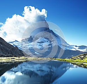 Reflection of Matterhorn in lake Riffelsee