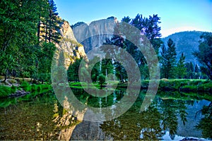 Reflection in Merced River, Yosemite National Park, California, USA