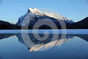 Reflection of Mount Rundle in Vermillion Lake, Canadian Rocky Mountains