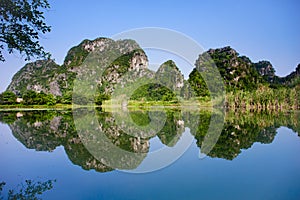 Reflection of mountain in Ninh Binh