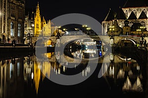 Reflection at night in Ghent, Belgium