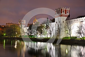 Reflection of Novoedevichy Monastery Wall at Twilight