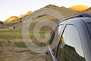 Reflection of Oregon High Desert on Car Windows