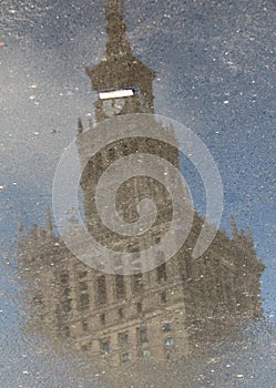 A reflection of the Palace of Culture and Science in Warsaw - WARSZAWA - POLAND - POLSKA