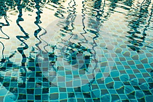 Reflection of palm trees in the pool water. Nature.