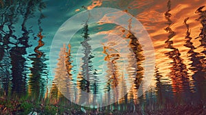 reflection pine tree abstract