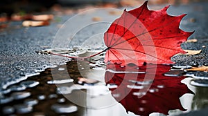 reflection red leaf asphalt