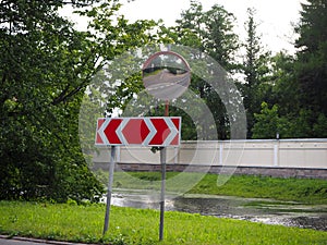 Reflection of road in the traffic safety mirror