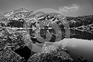 Reflection of Rock and Mountains in Lake Haiyaha