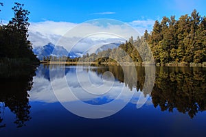 Reflection scenic of lake matheson in south island new zealand