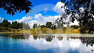 Reflection of serine clouds and sky in the lake.