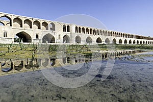 The reflection of Si-o-seh pol in Esfahan, Iran