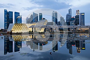 Reflection of Singapore City Skyline at Blue Hour