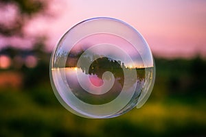 Reflection sky in the soap bubble