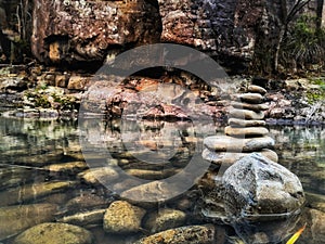 Reflection, stone stacking and Freeing the inner mind. photo