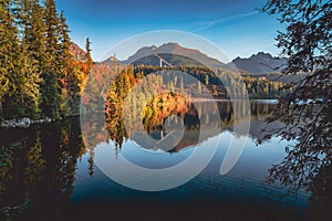 Reflection In Strbske Pleso, High Tatars. Autumn nature