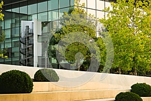 Reflection of the sun in the windows of the office building
