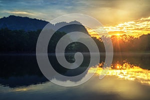 Reflection of sunlight and lake in Thailand