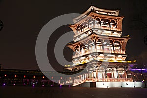 Reflection of the Tang Paradise Center at night, Xi'an, China
