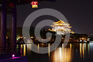 Reflection of the Tang Paradise Center at night, Xi'an, China