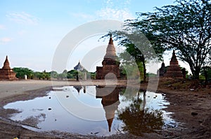 Reflection of Thatbyinnyu Temple in Bagan Archaeological Zone