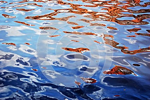 Reflection of tiled roofs in rippled water