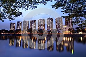 Reflection tower by the river