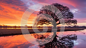 reflection tree sunrise