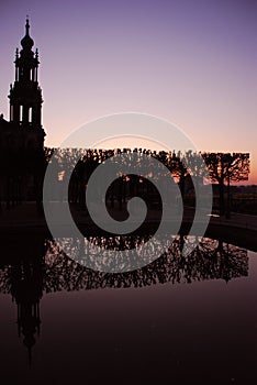 Reflection of Trees and Hofkirche in Dresden