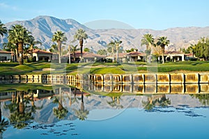 Reflection of Trees and Mountains at Golf Course